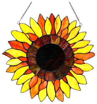 Sunnyville, Tiffany-Glass Sunflower Window Panel 16"