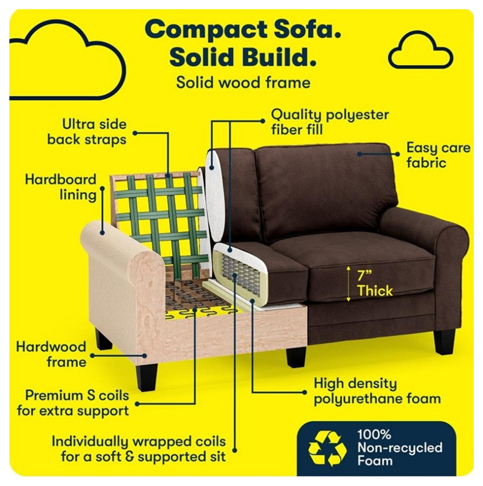 Serta Copenhagen 61" Rolled Arm Loveseat Sofa with Removable Covers Brown