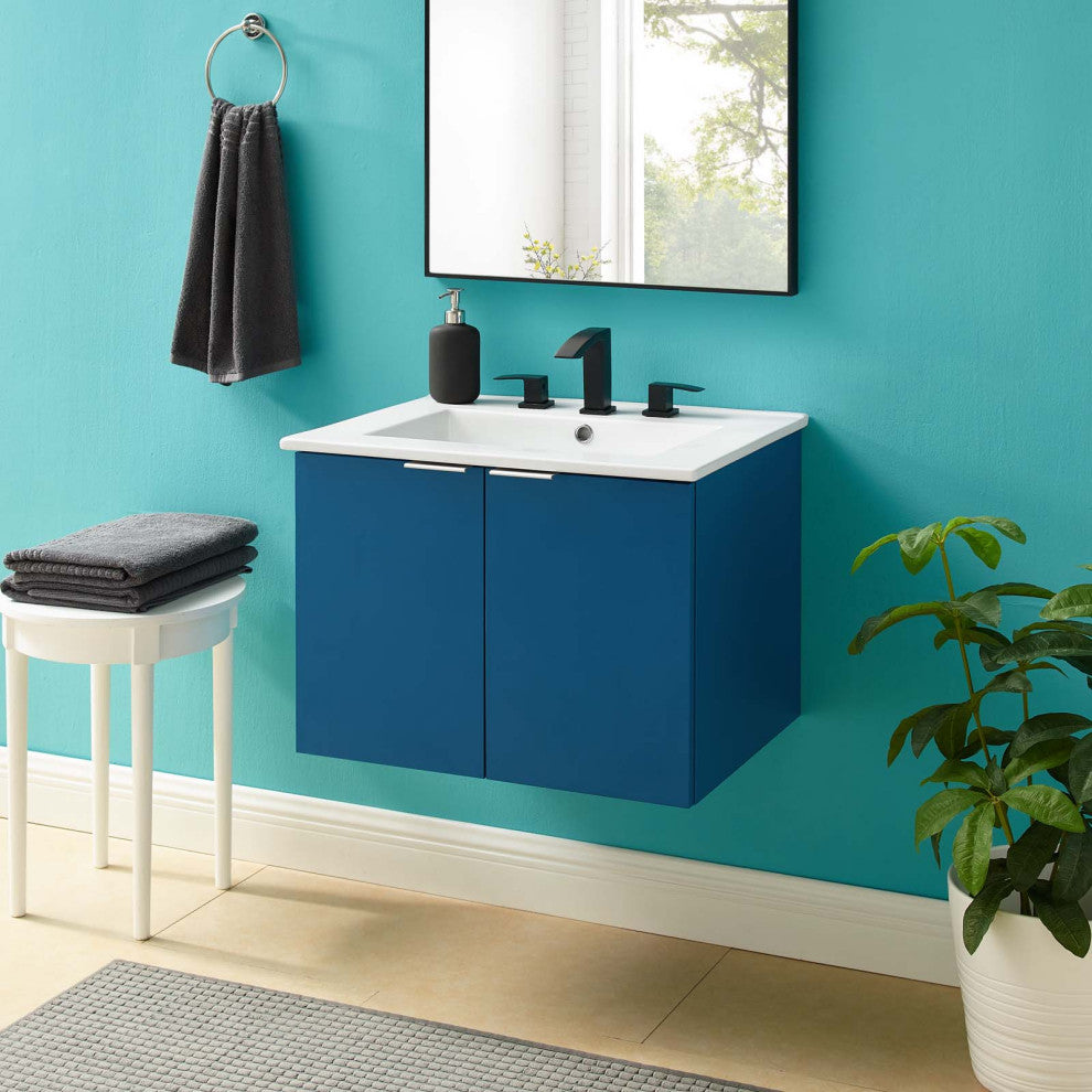 Maybelle 24" Wall-Mount Bathroom Vanity, Navy White