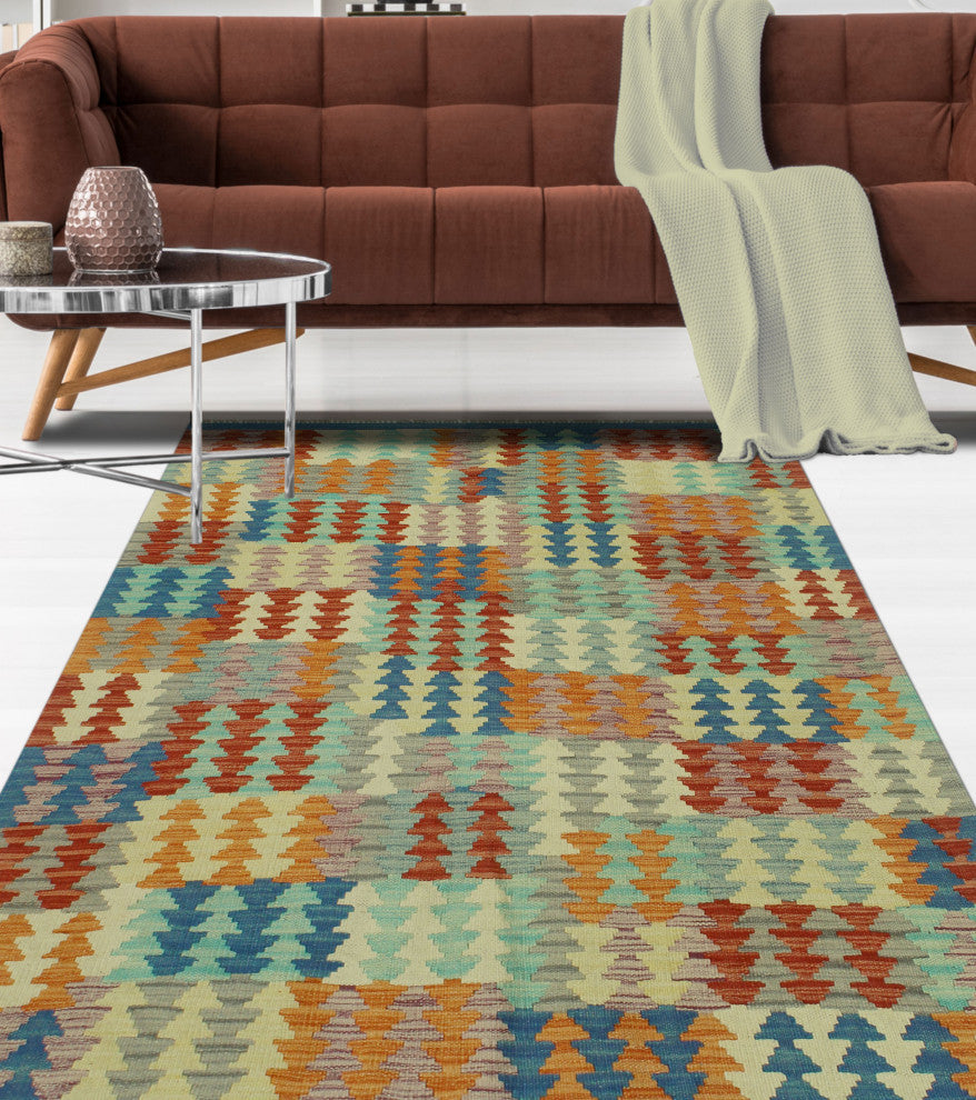 Sangat Kilim Madiana Orange/Blue Rug, 4'1x5'7