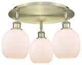 Belfast-3 Light 18" Flush Mount-Antique Brass, Matte White Glass Shade