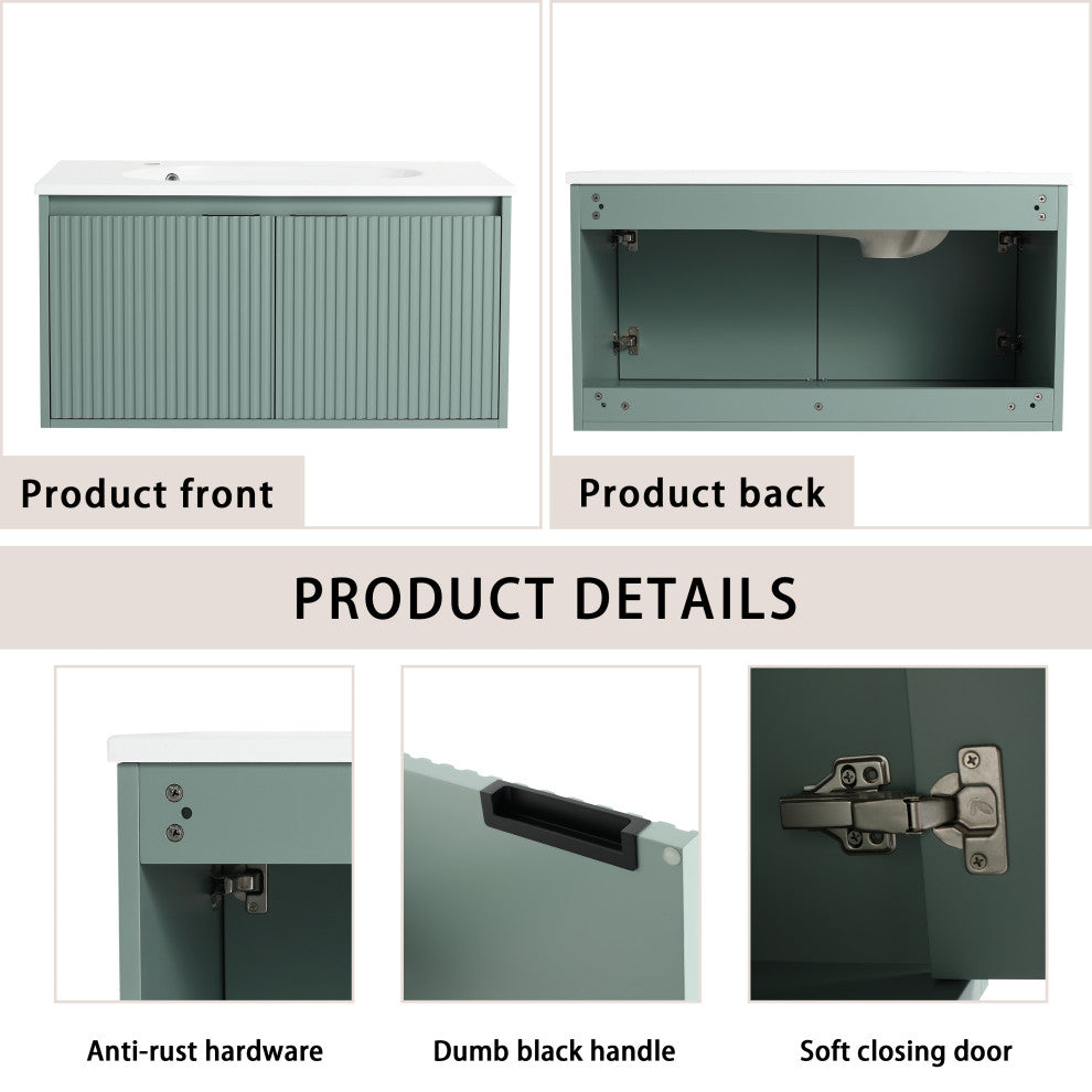 TATEUS 36" Stylish Wall-Mounted Bathroom Vanity with Drop-Shaped Resin Sink