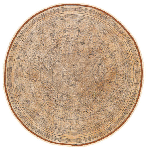 Surya Rajasthan RAJ-2304 10' Round Rug, Wheat/Navy/Dark Brown/Beige/Camel