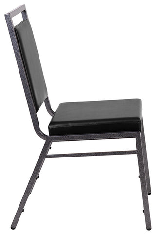 HERCULES Series Square Back Stacking Banquet Chair with Silvervein Frame, Black