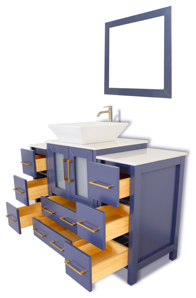 Vanity Art Bathroom Vanity Set With Sink, Blue, 48", Standard Mirror