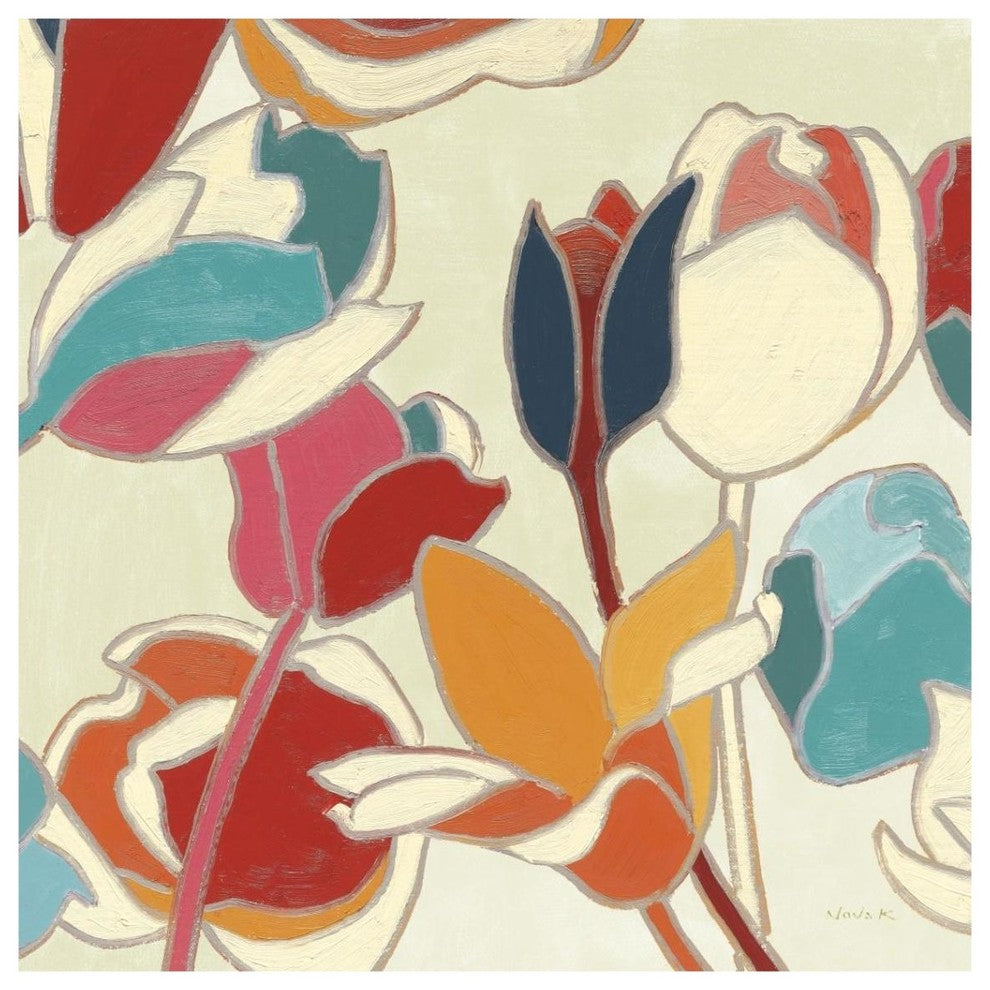 "Cloisonne Tulipe II Turquoise and Indigo Vignette" Paper Art, 36"x36"