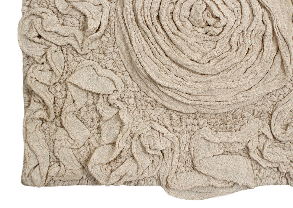 Bell Flower Collection Tufted Bath Rug, 4-Piece Set With Runner, Linen