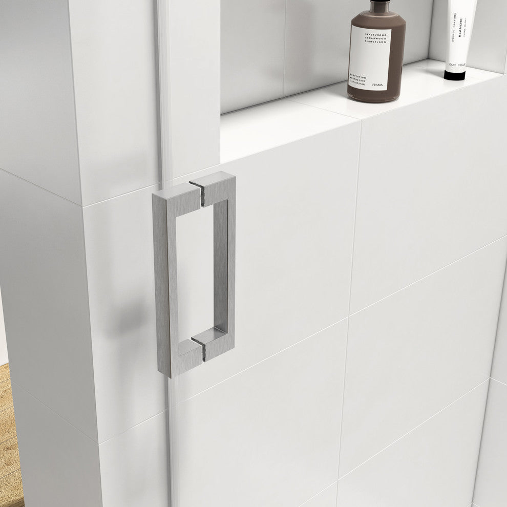 72" W x 76" H Single Sliding Frameless Shower Door, Buffer, Brushed Nickel