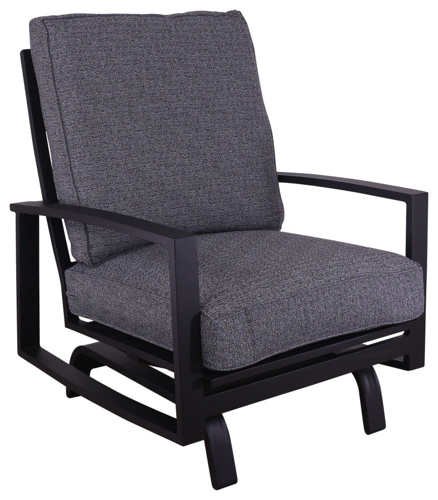 Courtyard Casual Santorini Black Aluminum 2 High Motion Chairs With Back Cushion