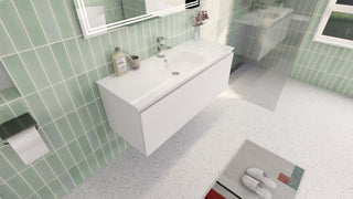 AIPO Wall-Mount Vanity Set With LED Mirror, Faucet, Drain, Matte White, 48" Sing