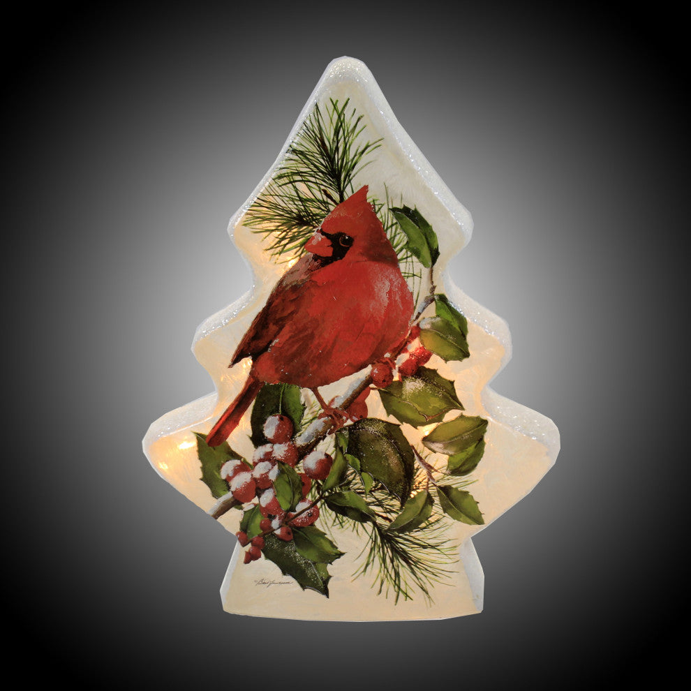 8.50In Cardinal W/Holly Tree, Glass, Red Bird Electric Bto0263 Single