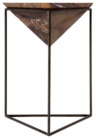 Addis 16.5 in. W Triangular Marble and Iron Pyramid Side Table