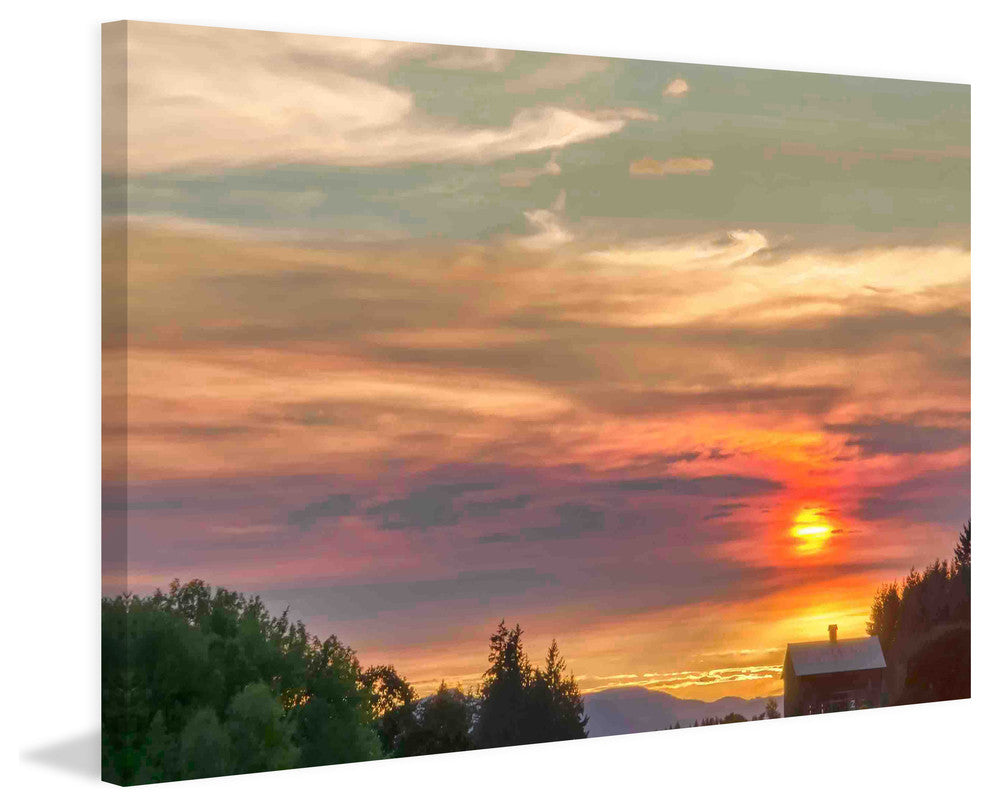 "Barn on the Ridge at Sunset" Painting Print on Canvas