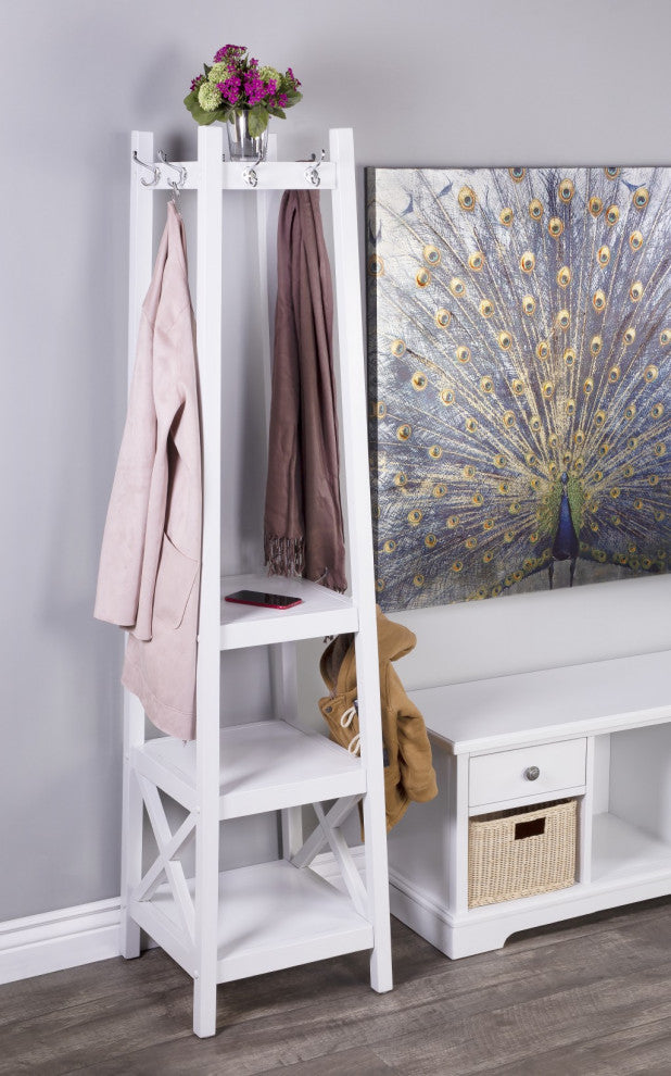 Fenya White Coat Rack With Shelves