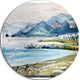 Blue Hills Over Sea, Landscape Round Wall Art, 11"