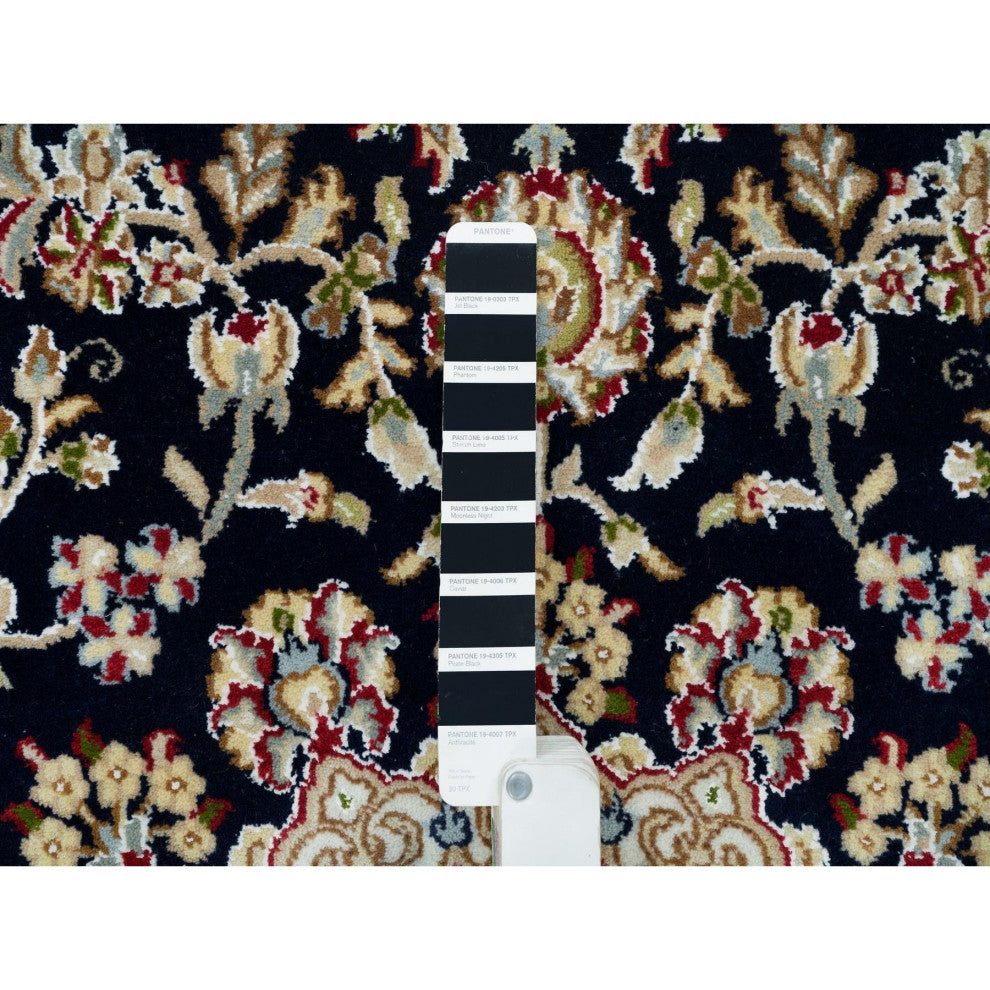 Blue, 250 KPSI, Natural Wool, Hand Knotted, Nain Design Square Rug, 6'3"x6'