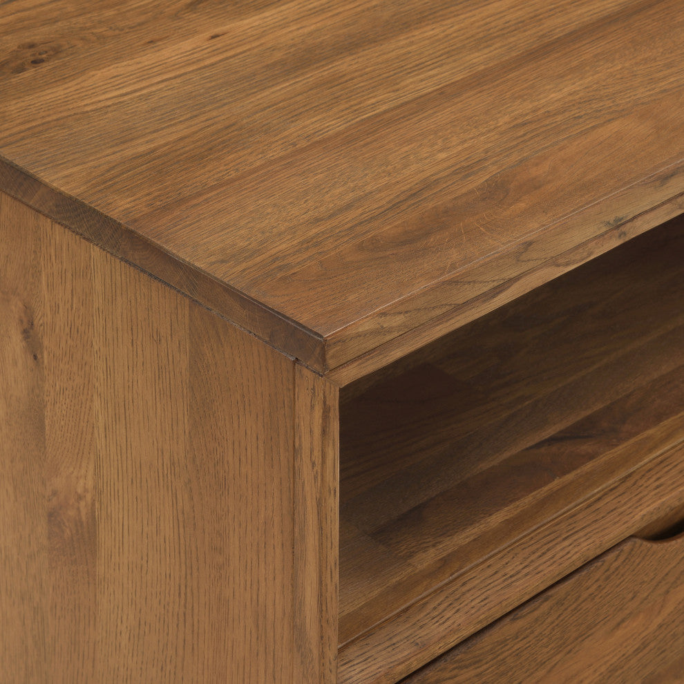 Aldo 1 Drawer Nightstand in Brown Oak Wood With Black Metal Legs