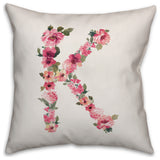Floral Pattern Monogram K 18x18 Indoor/Outdoor Pillow