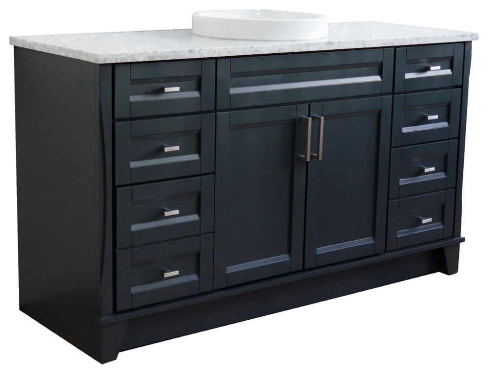 61" Single Sink Vanity, Dark Gray Finish And White Carrara Marble