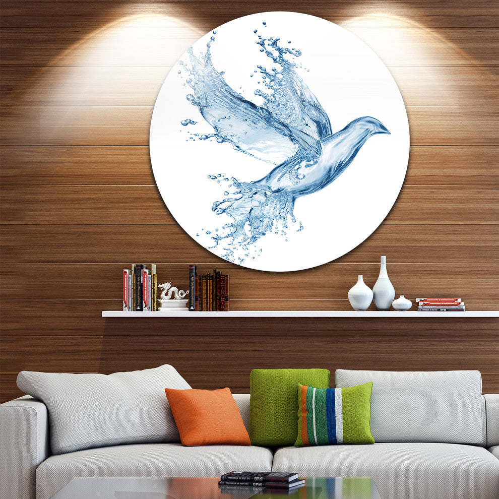 Dove From Water Splashes, Animal Digital Large Disc Metal Wall Art, 23"