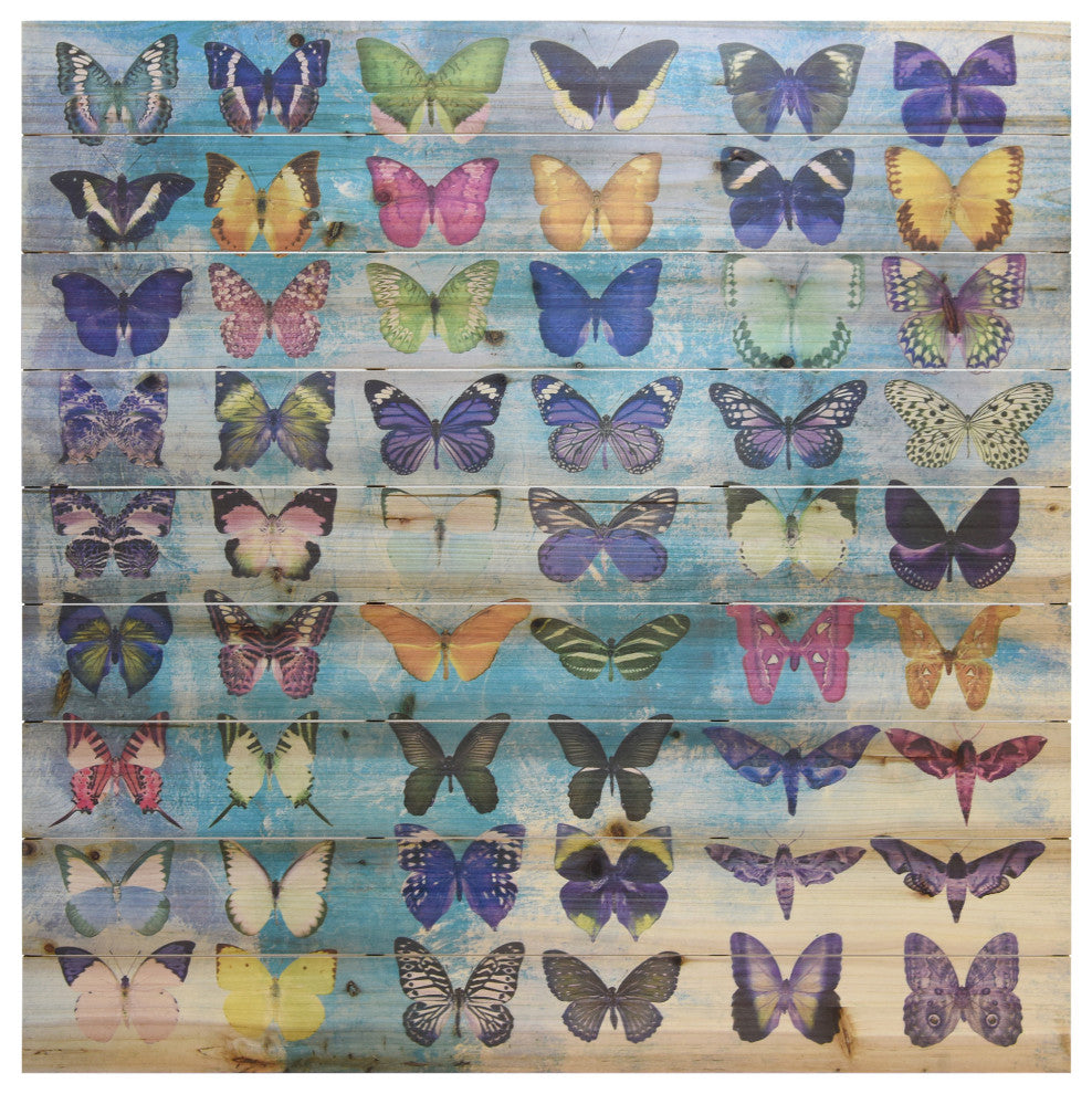 "Butterflies" Wall Art Giclee Printed On Solid Fir Wood Planks