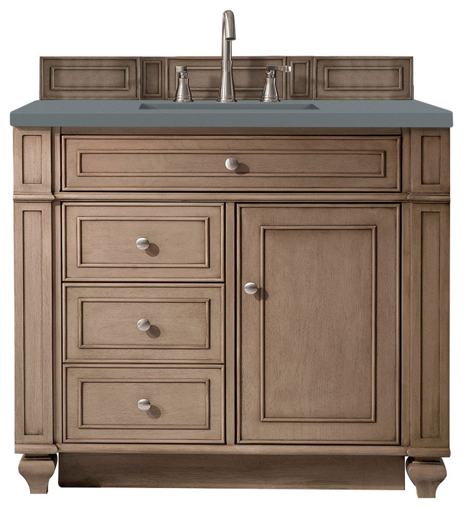 James Martin 157-V36-WW-3CBL 36" Single Vanity White Washed Walnut Quartz Top