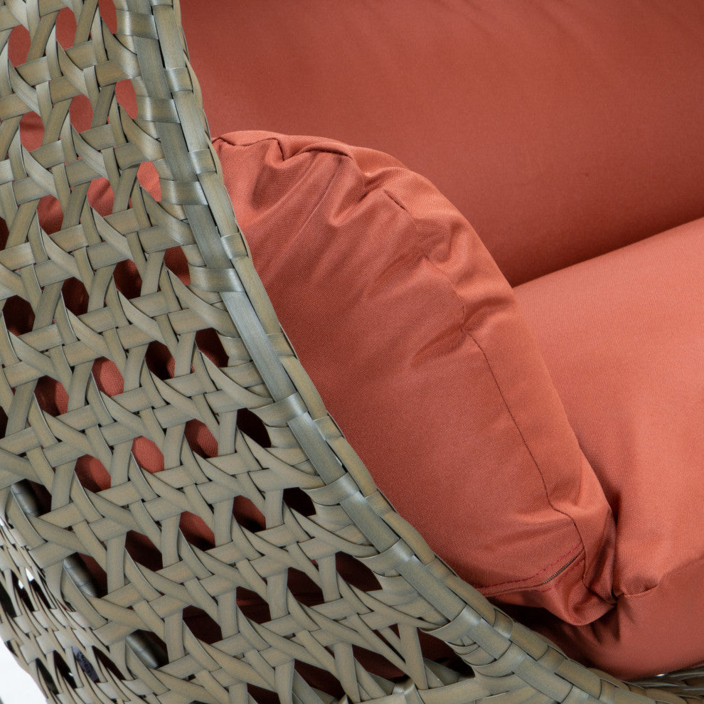 2 Person Beige Wicker Double Hanging Egg Swing Chair, Dark Orange