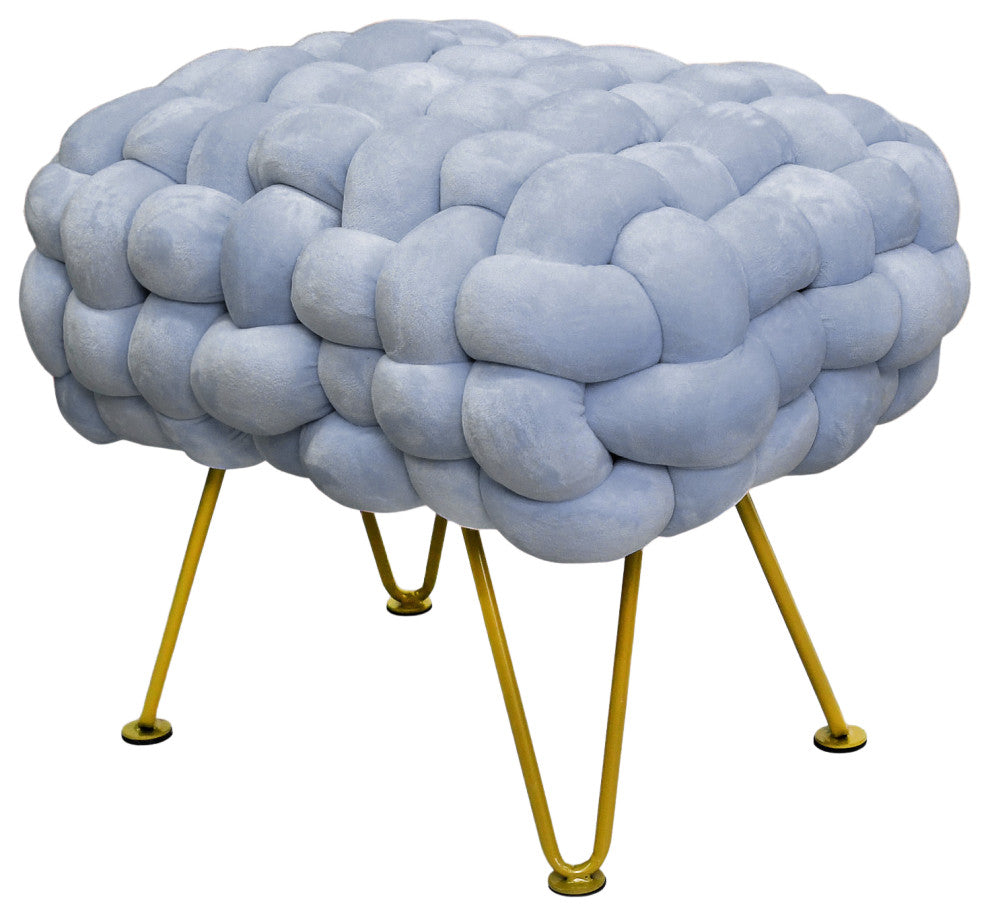 Velvet Pouf Stool Ottoman, Lilac Gray, 27''x20''x20''