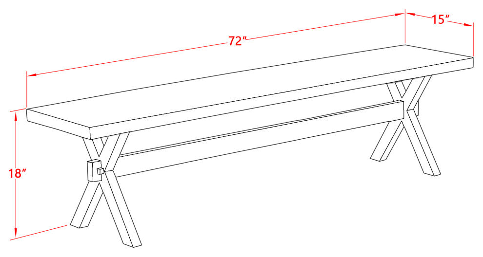 X-Style 15X72 In Dining Bench, Black Leg, Distressed Jacobean 418 Top Finish
