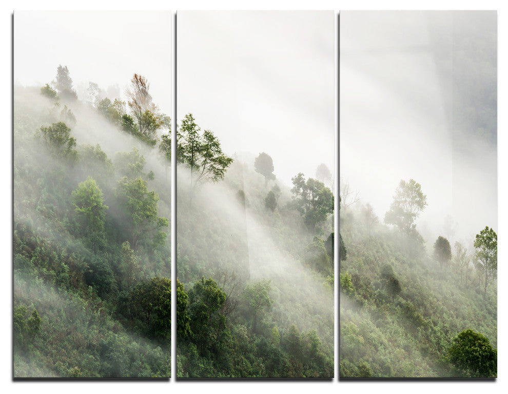 "Mystical Foggy Mountain Slope" Photo Metal Wall Art, 3 Panels, 36"x28"