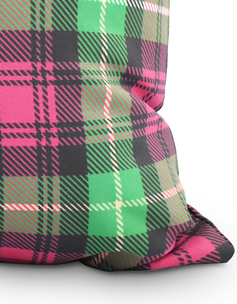 Tartan Plaid Holiday Print Decorative Outdoor Throw Pillow, Red, 16"