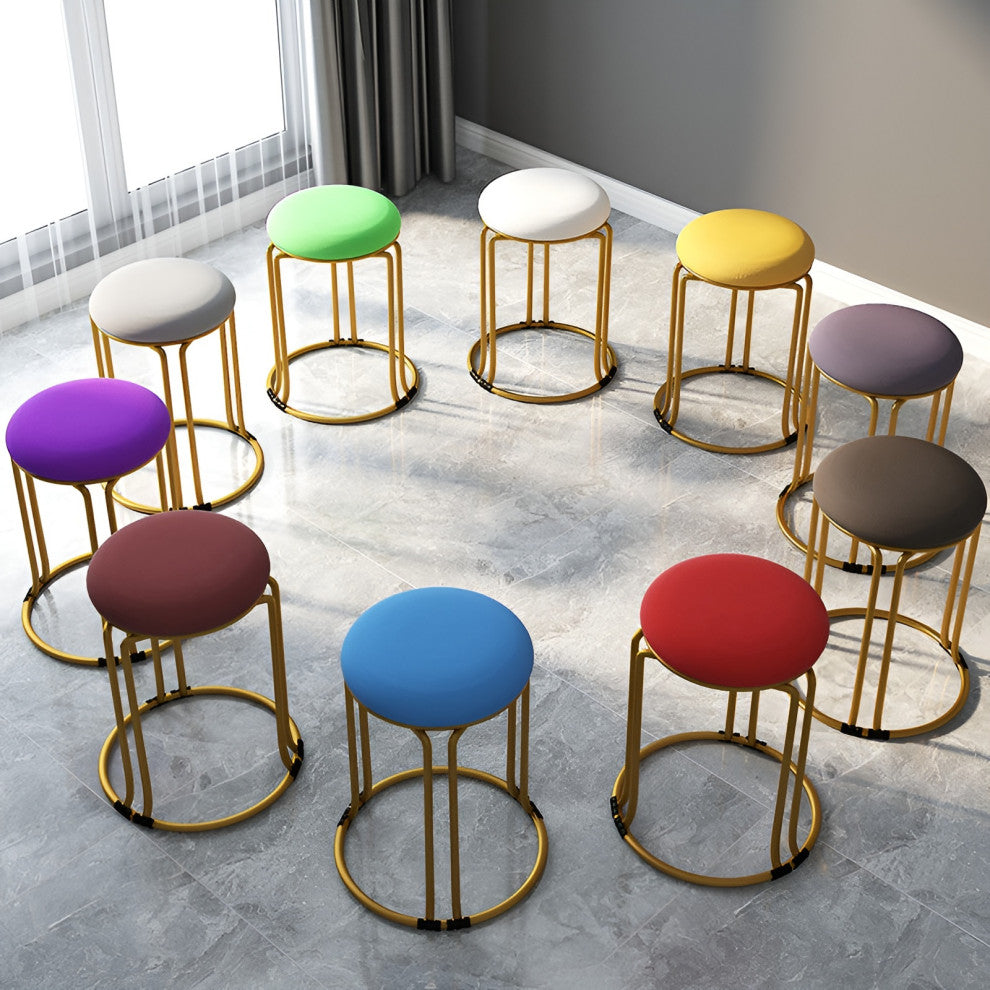 Nordic Suede and Leather Stacked Dining Round Stool, Black, Leather
