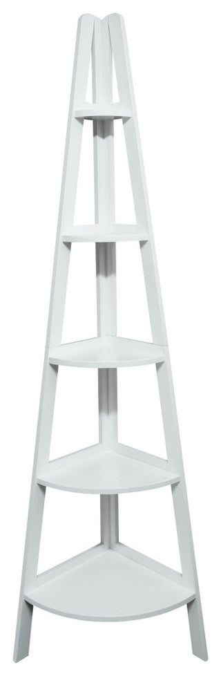 5-Shelf Corner Ladder Bookcase, White