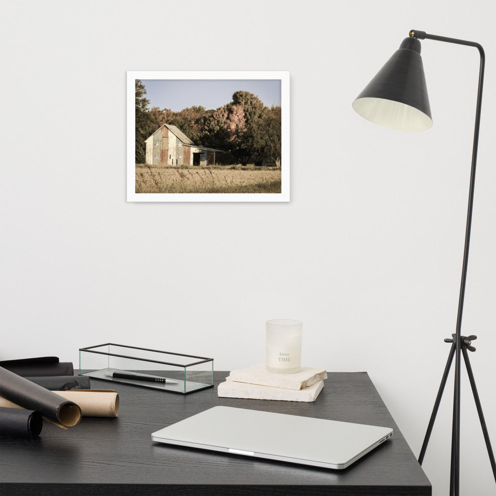 Patriotic Barn in Field Aged Effect Framed Photo Paper Wall Art Prints, White, 11" X 14"