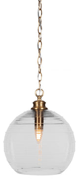 Malena 1-Light Chain Hung Pendant, New Age Brass/Clear Ribbed