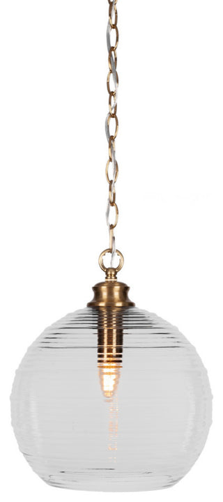 Malena 1-Light Chain Hung Pendant, New Age Brass/Clear Ribbed