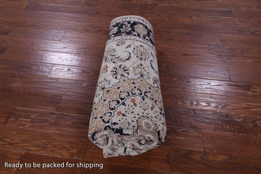 5' 10" X 9' 1" Wool & Silk Persian Nain Hand-Knotted Rug - Q14734