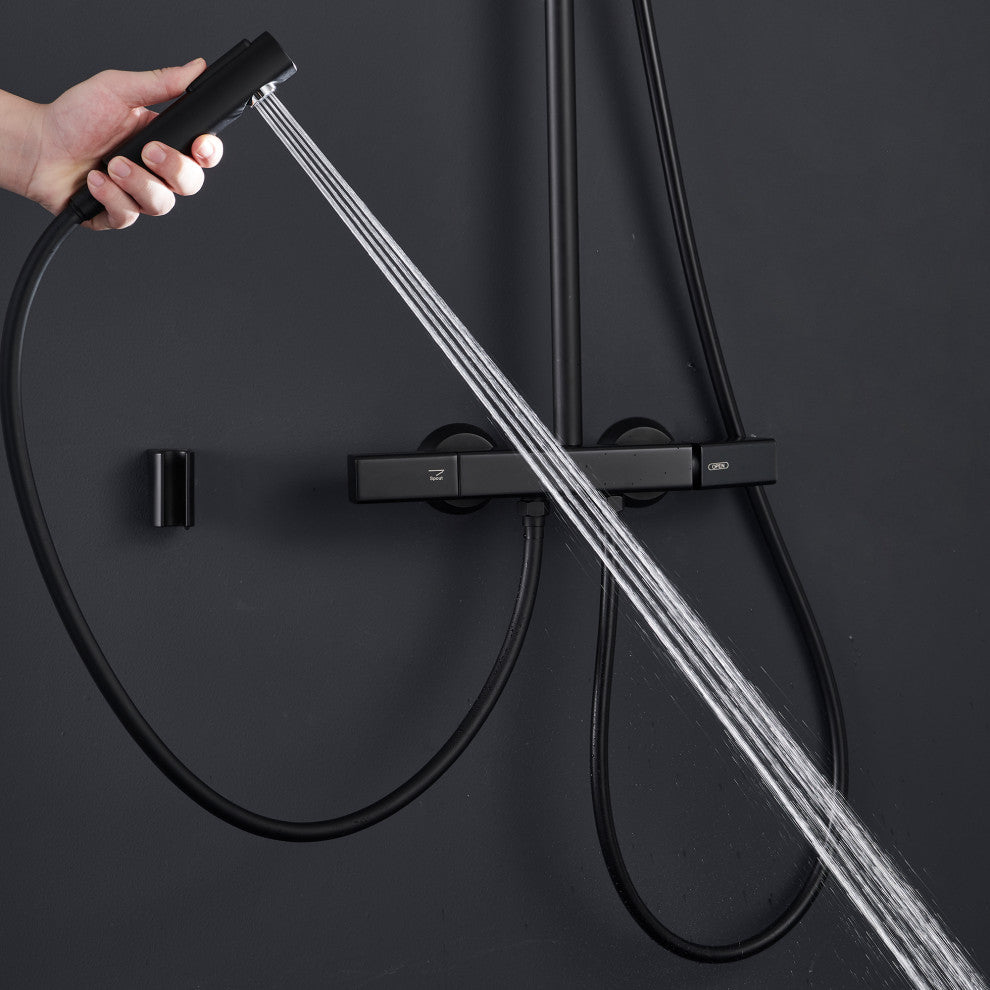Wall Mounted Multi-Function Rain Shower System with Rough-in Valve, Matte Black