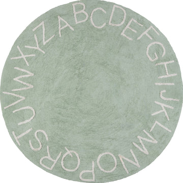 Nuloom Kids Washable Round Alphabet Rug, Mint Green 4' Round