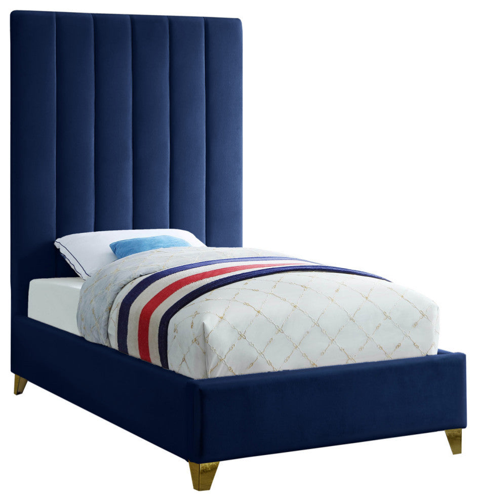 Via Velvet Upholstered Bed, Navy, Twin