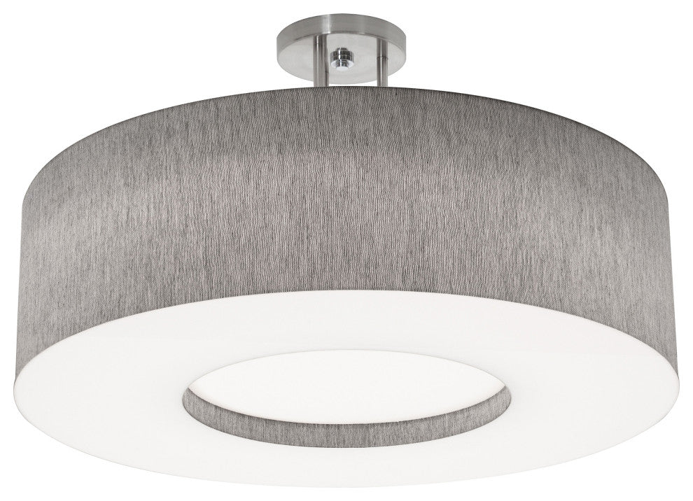 Montclair 24" Medium Base Semi-Flush Mount, Satin Nickel Finish, Gray Shade
