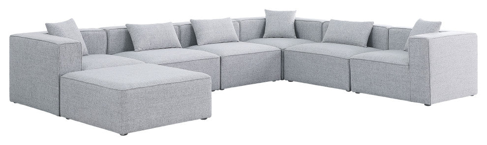 Cube Upholstered Modular Sectional, Gray, 7-Piece: 3 Armless Chair, 3 Corner Chair, 1 Ottoman, Linen Texured Fabric