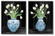 White Tulips Chinese Ceramic Urn Patterned Porcelain, 2pc, each 11 x 14