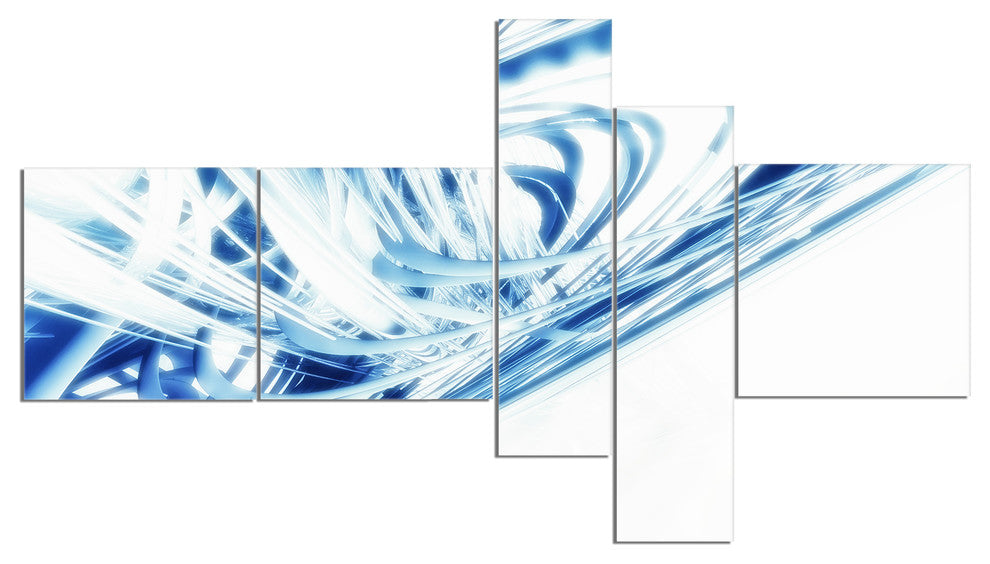 3D Abstract Art Blue Fractal, Abstract Canvas art print, 60"x32", 5 panels