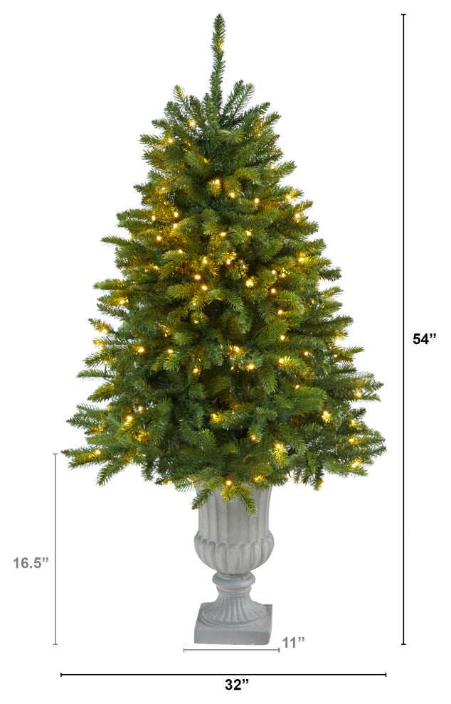 4.5' Sierra Spruce Natural Look Faux Xmas Tree W/150 Clear Lights, Urn