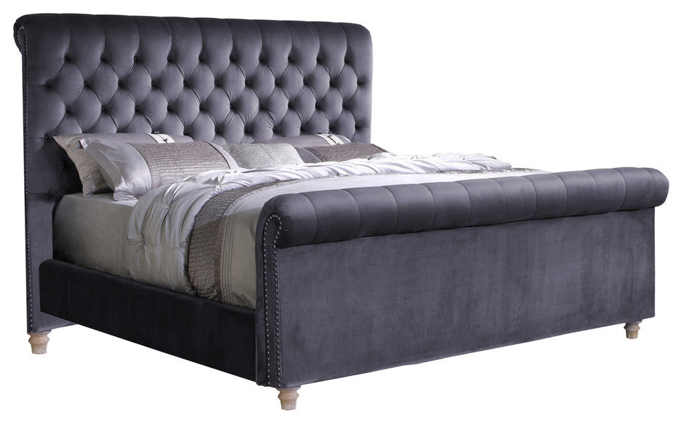 Marseille Upholstered Tufted Bed, Gray, Queen