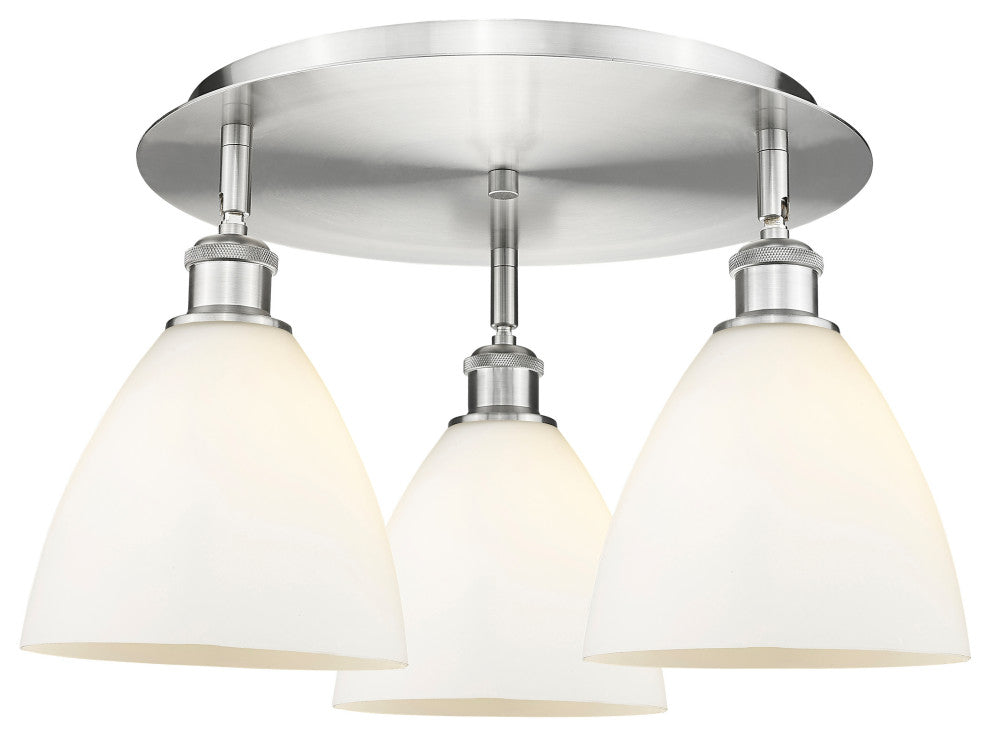 Bristol Glass-3 Light 19" Flush Mount-Satin Nickel, Matte White Glass Shade