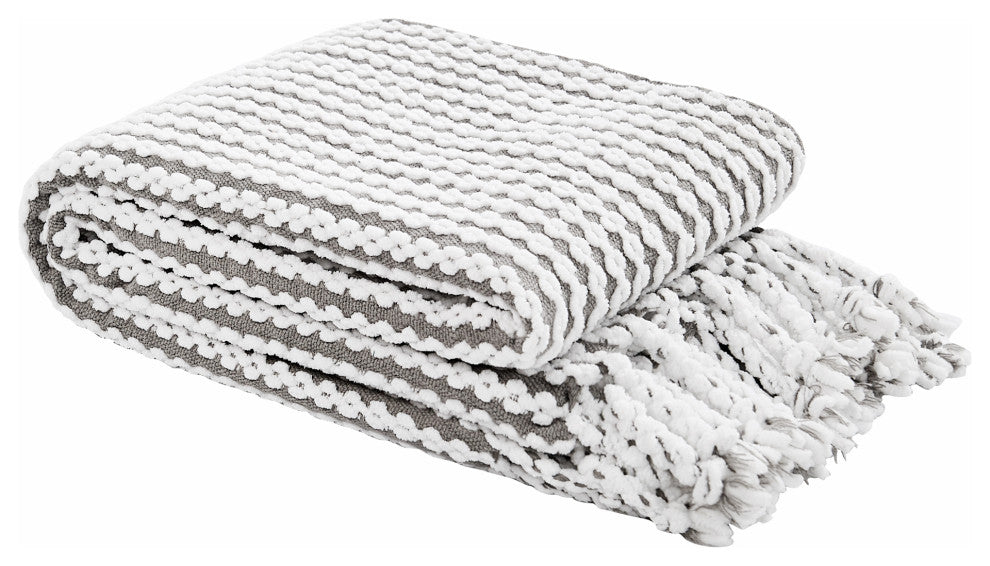 Chain Tweed Knit Throw Blanket, Grey