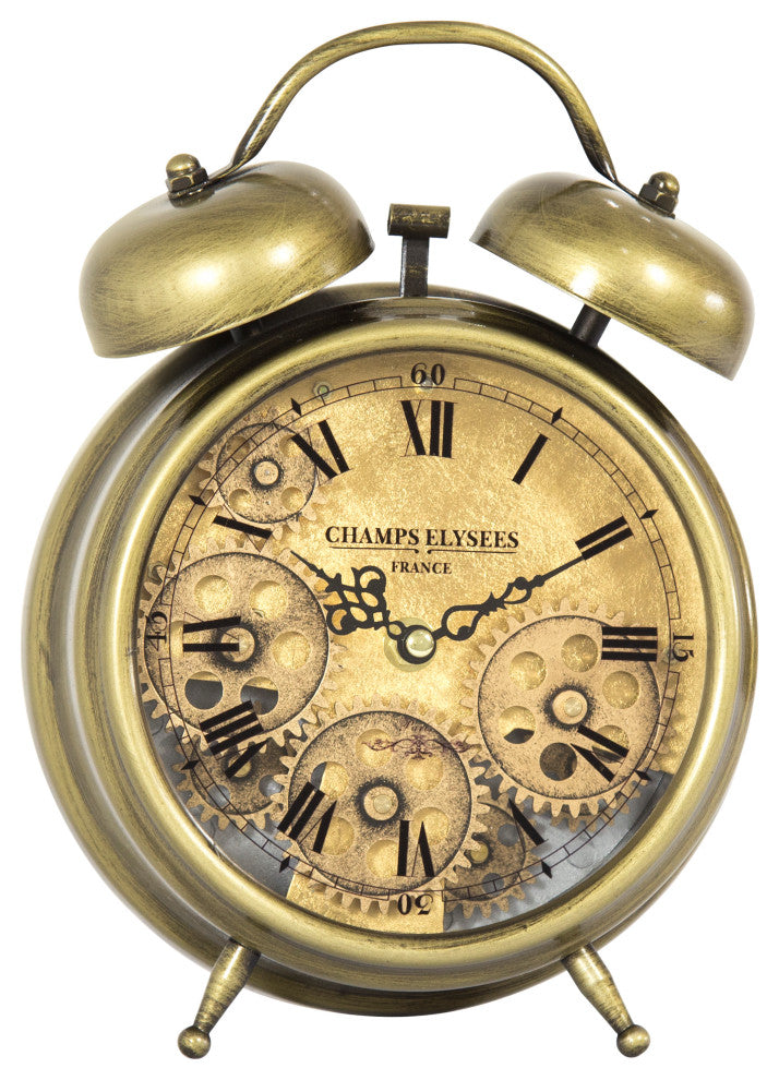 Aged Bronze and Brass Gears Table Clock