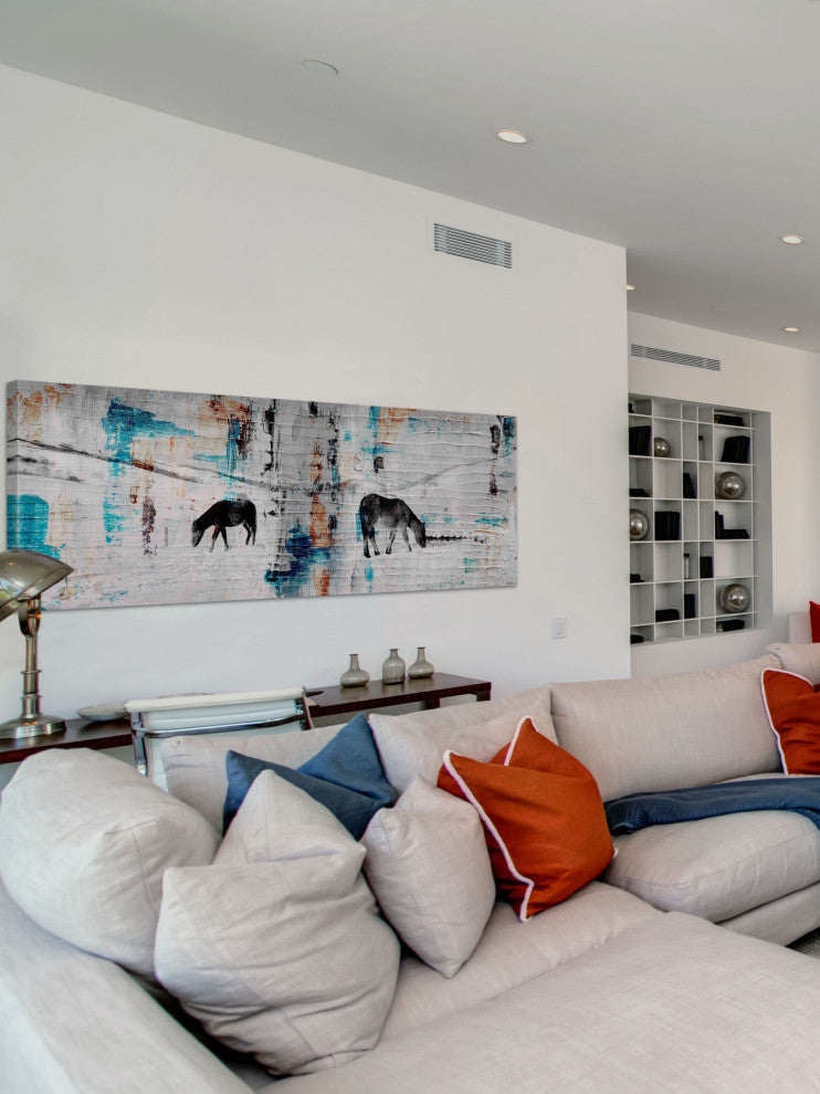"Two Horses Grazing" Painting Print on Wrapped Canvas, 30"x10"